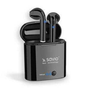 Słuchawki bezprzewodowe z mikrofonem i power bankiem Savio TWS-02