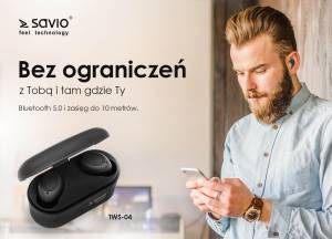 Słuchawki bezprzewodowe z mikrofonem i power bankiem Savio TWS-04 BT 5.0