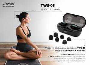 Słuchawki bezprzewodowe z mikrofonem i power bankiem Savio TWS-05 BT 5.0