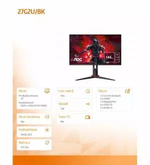 Monitor AOC gaming 27 cali 27G2U/BK IPS 144Hz 1ms DP HDMI Pivot