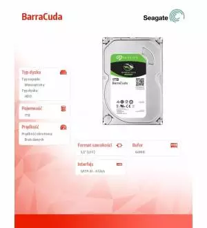 Dysk Segate BarraCuda HDD 1TB 3,5 64MB ST1000DM010