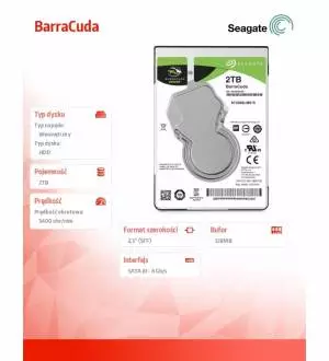 Dysk Segate BarraCuda HDD 2TB 2,5 128MB ST2000LM015