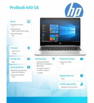 Notebook HP ProBook 440 G6 i5-8265U W10P 1TB/8G/14 5TK00EA