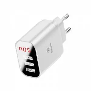 Ładowarka sieciowa z wyświetlaczem Baseus Mirror Travel 3x USB - biała
