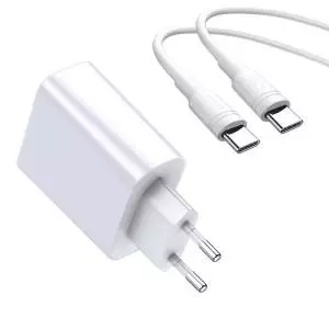 Ładowarka sieciowa Baseus USB+USB-C 30W + kabel USB-C do USB-C 1m (biała)