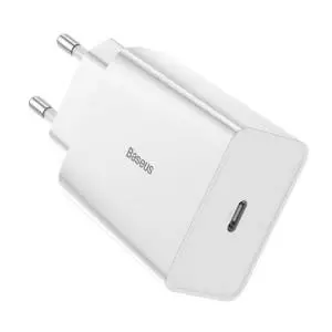 Ładowarka sieciowa Baseus USB-C Mini, 18W + kabel USB-C - Lightning 1m biały