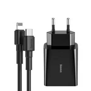 Ładowarka sieciowa USB-C Baseus Mini, Power Delivery 18W + kabel USB-C - Lightning 1m czarny