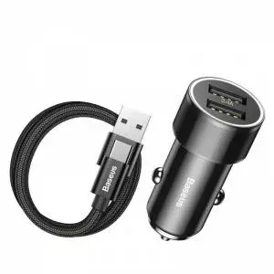 Ładowarka samochodowa + kabel USB-C Baseus Small Screw 2xUSB 3.4A czarna