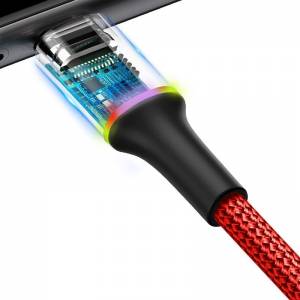 Kabel Baseus Halo USB-C z podświetleniem LED 0,25m 3A czerwony