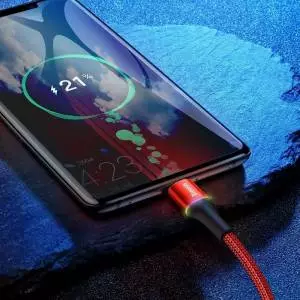 Kabel Baseus Halo USB-C z podświetleniem LED 0,25m 3A czerwony