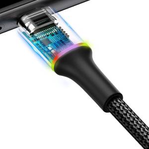 Kabel Baseus Halo USB-C z podświetleniem LED 0,25m 3A czarny