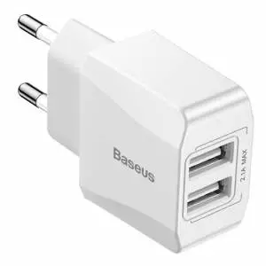 Mini ładowarka sieciowa Baseus 2x USB - biała