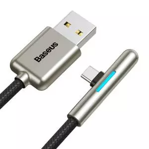 Kabel kątowy płaski USB-C Baseus Iridescent, Huawei SuperCharge, 40W, 1m (czarny)