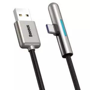 Kabel kątowy płaski USB-C Baseus Iridescent, Huawei SuperCharge, 40W, 1m (czarny)