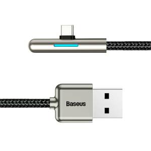 Kabel kątowy płaski USB-C Baseus Iridescent, Huawei SuperCharge, 40W, 1m (czarny)