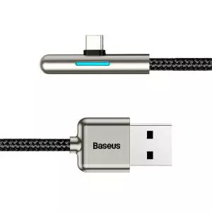 Kabel kątowy płaski USB-C Baseus Iridescent, Huawei SuperCharge, 40W, 2m (czarny)