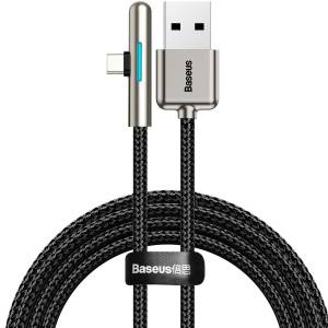 Kabel kątowy płaski USB-C Baseus Iridescent, Huawei SuperCharge, 40W, 2m (czarny)