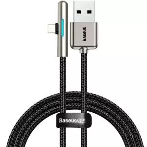 Kabel kątowy płaski USB-C Baseus Iridescent, Huawei SuperCharge, 40W, 0,5 m (czarny)