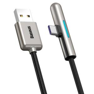 Kabel kątowy płaski USB-C Baseus Iridescent, Huawei SuperCharge, 40W, 0,5 m (czarny)