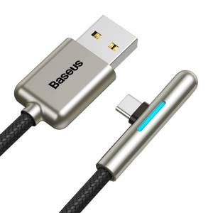 Kabel kątowy płaski USB-C Baseus Iridescent, Huawei SuperCharge, 40W, 0,5 m (czarny)