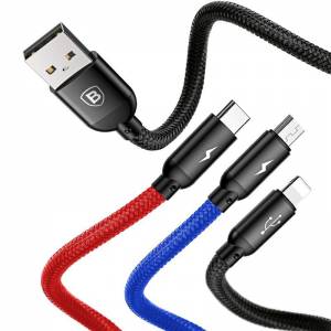 Kabel USB Baseus 3w1 USB-C / Lightning / Micro 3,5A 0,3m