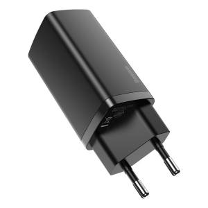 Ładowarka sieciowa Baseus GaN Lite, 2x USB-C, 65W, EU (czarna)