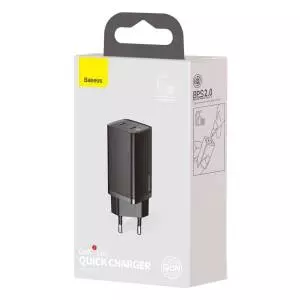 Ładowarka sieciowa Baseus GaN Lite, 2x USB-C, 65W, EU (czarna)