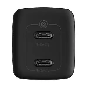 Ładowarka sieciowa Baseus GaN Lite, 2x USB-C, 65W, EU (czarna)