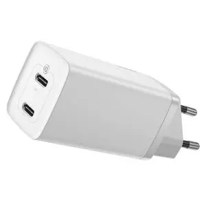 Ładowarka sieciowa Baseus GaN Lite, 2x USB-C, 65W, EU (biała)