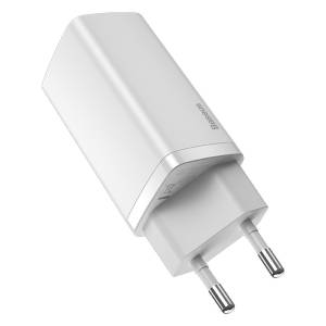 Ładowarka sieciowa Baseus GaN Lite, 2x USB-C, 65W, EU (biała)
