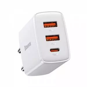 Ładowarka sieciowa Baseus Compact Quick Charger, 2xUSB, USB-C, PD, 3A, 30W biała