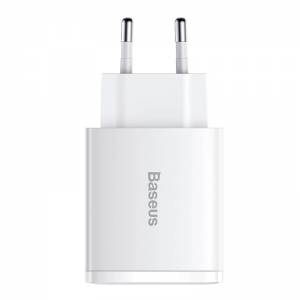 Ładowarka sieciowa Baseus Compact Quick Charger, 2xUSB, USB-C, PD, 3A, 30W biała