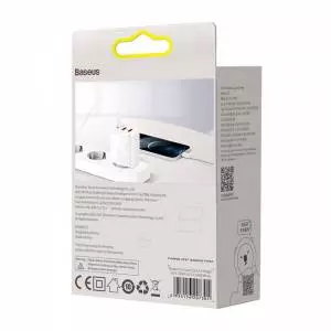 Ładowarka sieciowa Baseus Compact Quick Charger, 2xUSB, USB-C, PD, 3A, 30W biała