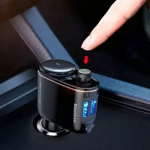 Transmiter FM samochodowy Baseus, 2x USB, Bluetooth czarny