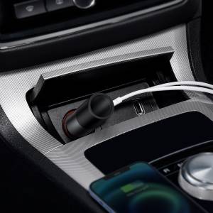 Ładowarka samochodowa Baseus Share Together Fast z gniazdem zapalniczki, USB + USB-C, 120W szara