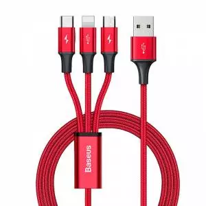 Kabel USB Rapid Series 3-in-1 do USB-C / Lightning / Micro 1.2m czerwony