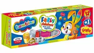 Farby plakatowe BAMBINO 12 kolorów, 20 ml + 1 farba cielista GRATIS