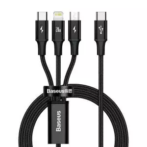 Kabel USB 3w1 Baseus Rapid Series, micro USB / Lightning / USB-C, 20W, 1.5m black