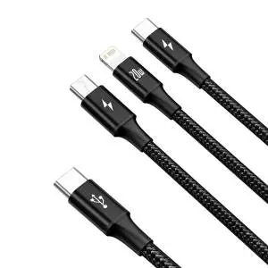 Kabel USB 3w1 Baseus Rapid Series, micro USB / Lightning / USB-C, 20W, 1.5m black